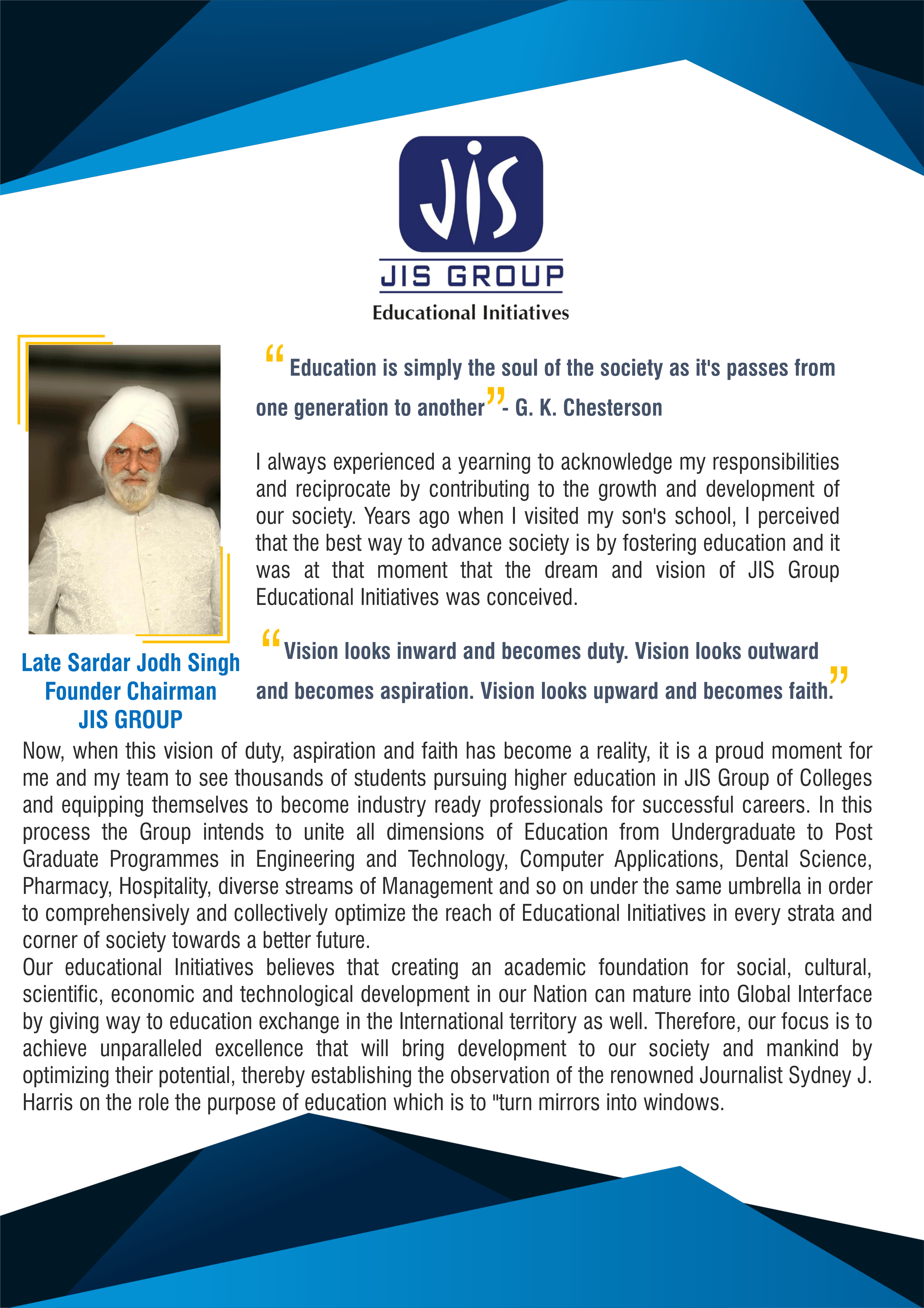 Founder Chairman's Message Narula Institute of Technology